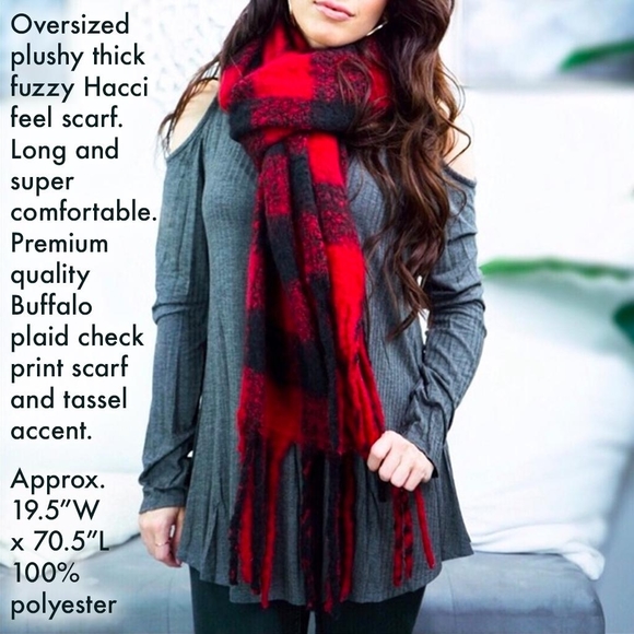 Oversized Plush Buffalo Plaid Scarf 1 LEFT - Picture 2 of 8